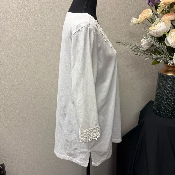 Krazy Kat White Lace Applique V-Neck Boho Tunic Top 3/4 Sleeve XL - Picture 5 of 9